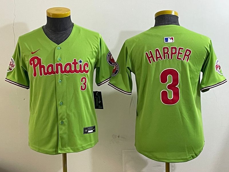 Youth Philadelphia Phillies 3 Harper Green Second generation Nike 2025 MLB Jersey style 1